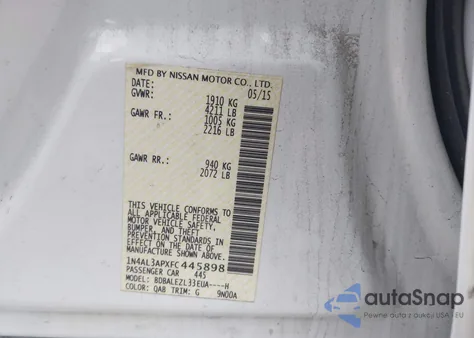 2015 Nissan Altima 2.5 S from USA, damaged, VIN 1N4AL3APXFC445898